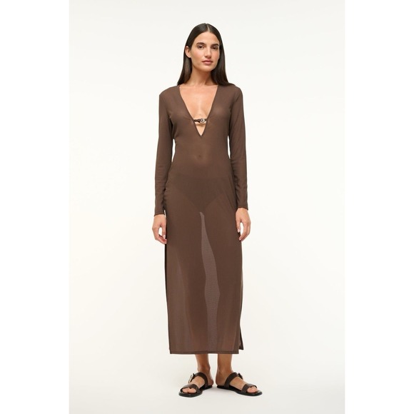 staud cleo dress In Chocolate. Long Steve NWT Sz Large Swimsuit Cover - Picture 2 of 10